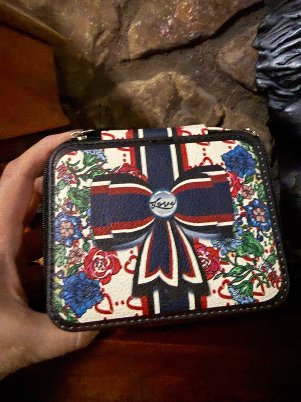 Brighton Floral Bow Jewelry Case in Navy, Red, White